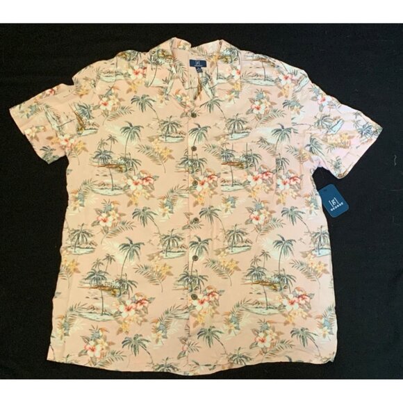 George Hawaiian Aloha Shirt Tropical Flowers and Toucans Pink XL - Picture 1 of 9